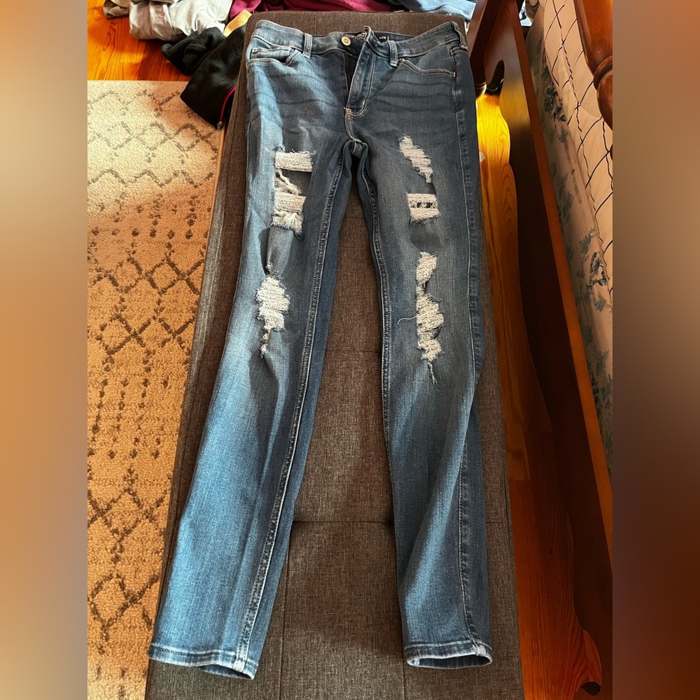 Hollister Blue Skinny Jeans with Distressed Details